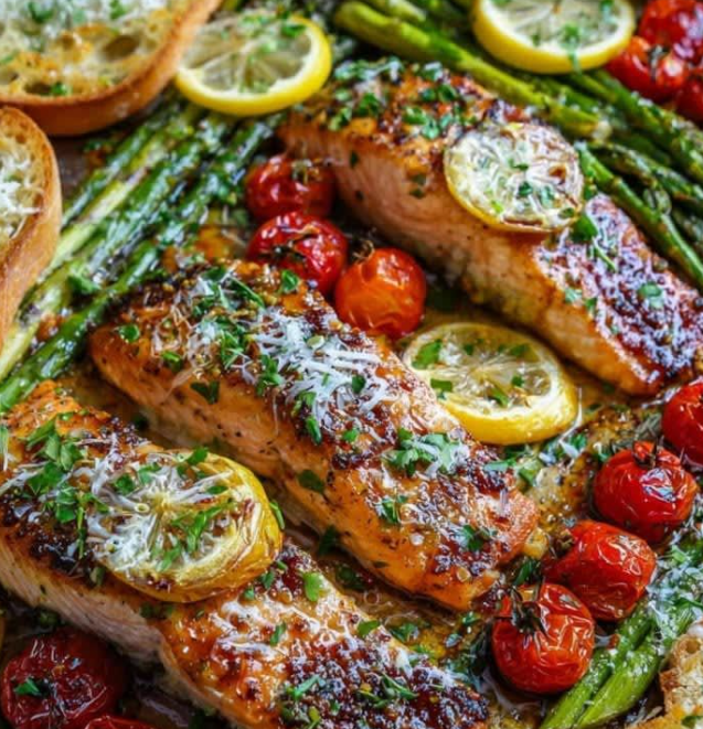 Lemon Garlic Salmon Tray Bake