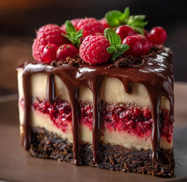 Decadent Raspberry Brownie Cheesecake