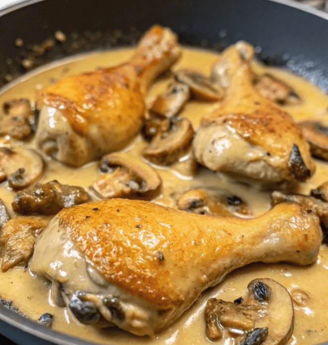 Easy Chicken Legs with Creamy Mushroom Sauce