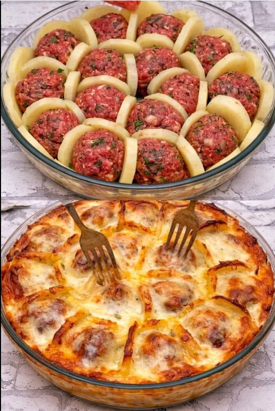 Potatoes with Meatballs And Cheese