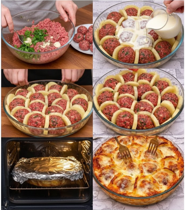 Potatoes with Meatballs And Cheese