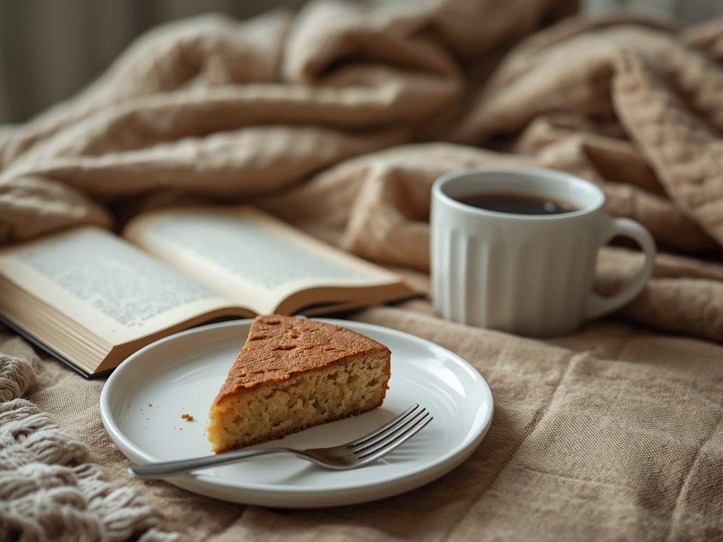 A cozy living room scene with a slice of the