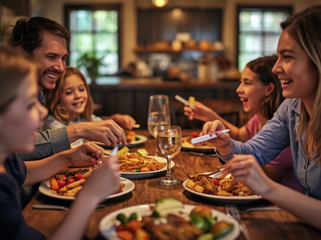 A family enjoying homemade crispy chicken strips at a dinner