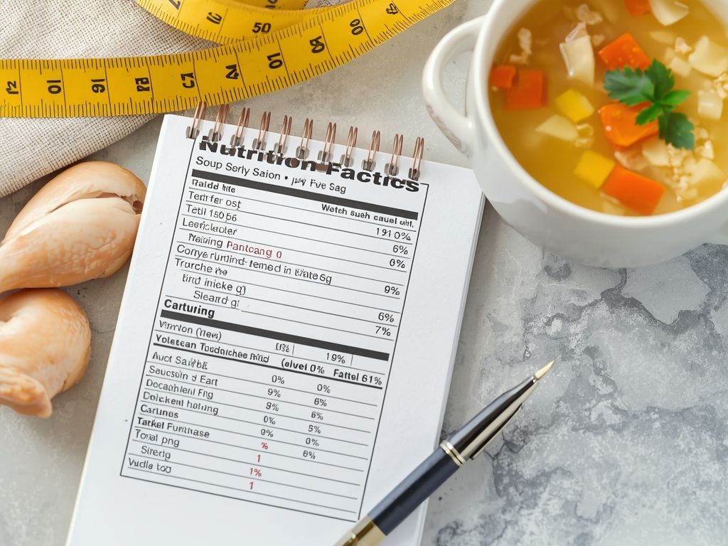 A nutrition label on a notepad next to a bowl